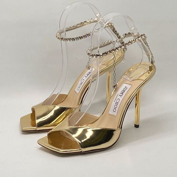 Jimmy Choo Saeda 100MM Metallic Leather Sandals size 37.5 - Picture 5 of 15
